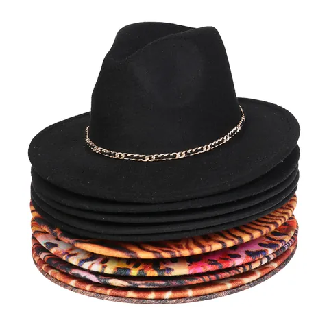 Vintage Fedora Hut Für Damen Herren Zweifarbig Farbverlauf Wollfilz Jazz Hut Mit Metallkette Quaste Breite Krempe Party Hut