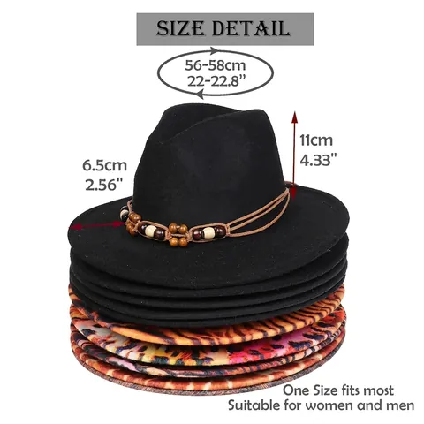 Sombrero Fedora Vintage Bicolor De Ala Ancha Para Hombre Mujer Sombrero Jazz De Fieltro De Lana Degradado Leopardo Con Banda De Cuentas