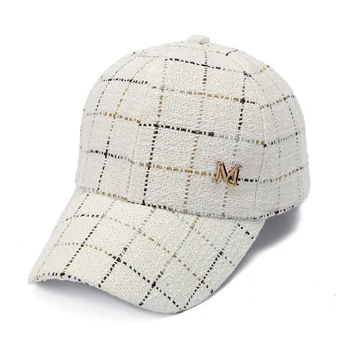 Berretto da Baseball da Donna in Tweed a Quadri Con Logo M in Metallo Invernale Caldo Regolabile Cappello da Sole Elegante