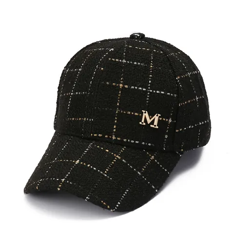 Berretto da Baseball da Donna in Tweed a Quadri Con Logo M in Metallo Invernale Caldo Regolabile Cappello da Sole Elegante