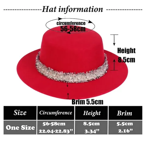 Sombrero Canotier para Mujer Copa Plana Ala Ancha Fieltro de Poliéster Con Perlas y Cinta de Tweed Elegante Vintage Otoño Invierno