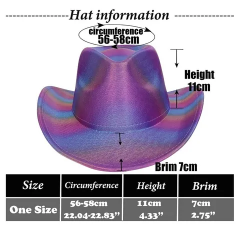 Holografischer Western Cowboyhut Für Damen Herren Metallic Laser Farbverlauf Breitkrempiger Party Jazz Fedora Mit Nietengürtel