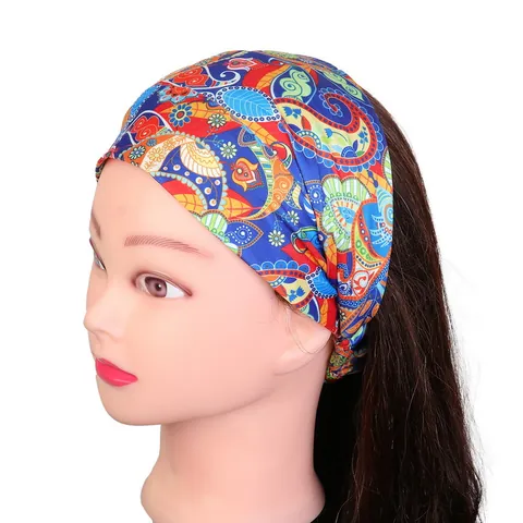 Women Bohemian Paisley Print Yoga Headband Wide Elastic Non-Slip Sports Hair Band Twist Knot Turban Headwrap Hair Accessories