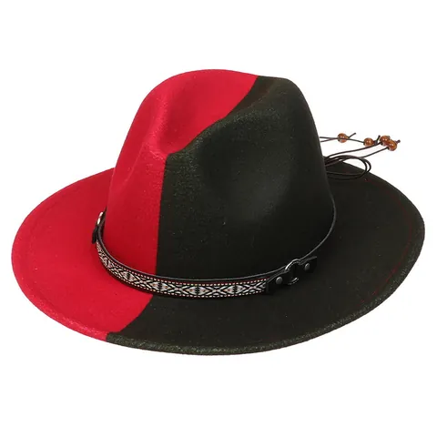 Δίχρωμο Καπέλο Fedora Για Γυναίκες Άνδρες Βίντατζ Τσόχινο Τζαζ Με Πλεκτή Ζώνη Δερμάτινο Λουράκι Φαρδύ Γείσο Καουμπόικο Καπέλο
