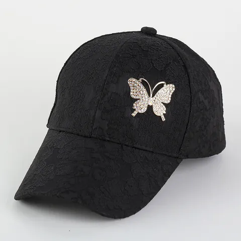Casquette de Baseball Élégante en Dentelle Florale pour Femme Avec Papillon en Strass Scintillant Chapeau Pare-Soleil Accessoire Mode Quotidien