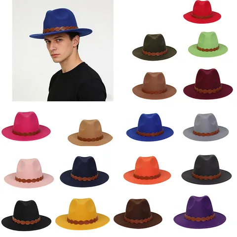 Western Vintage Fedora Hut Für Herren Damen Breite Krempe Wollfilz Cowboy Jazz Hut Mit Geflochtenem Lederband Stern Nieten Deko