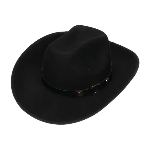Vintage Western Cowboy Hat For Women Men Wide Brim Wool Felt Fedora Cattleman Hat With Decorative Leather Band Metal Studs