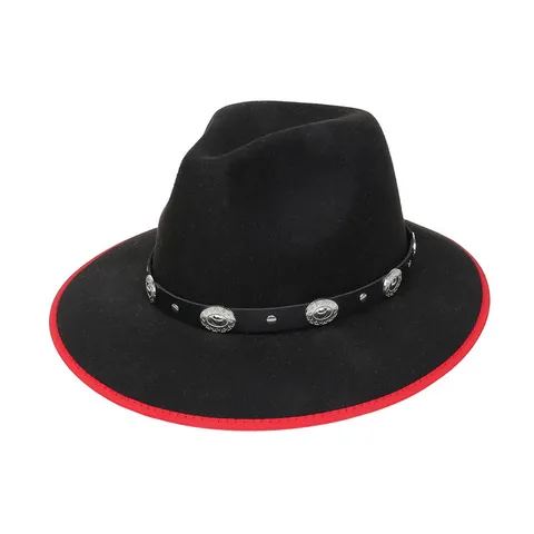 Vintage Fedora Hat For Men Women Western Cowboy Hat Wide Brim Felt Hat With Leather Metal Ox Head Rivet Band Winter Warm Jazz Hat