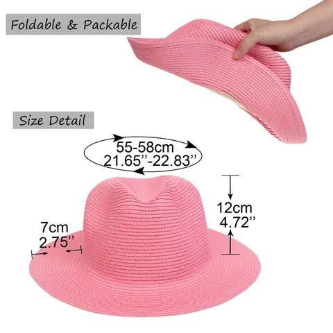 Summer Panama Paper Straw Hat For Women Men Foldable Wide Brim Beach Sun Protection Jazz Fedora Cap With Chain Decoration