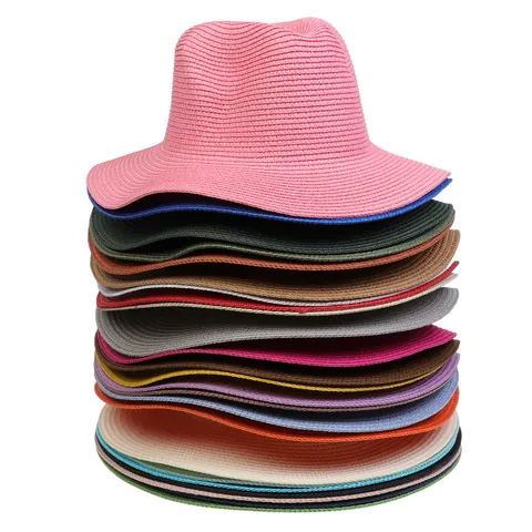 Summer Panama Paper Straw Hat For Women Men Foldable Wide Brim Beach Sun Protection Jazz Fedora Cap With Chain Decoration