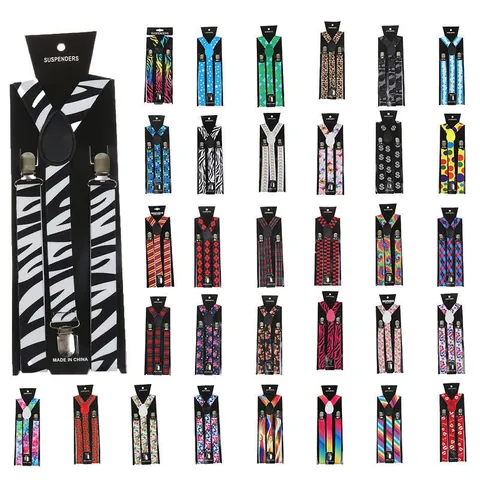 Unisex Adult Adjustable Y-Back Suspenders Multicolor Thermal Transfer Patterned Elastic Braces With 3 Strong Metal Clips