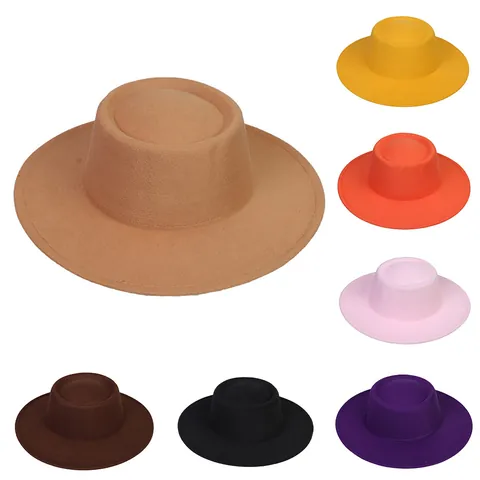 Vintage Polyester Felt Look Boater Hat For Women Men Flat Top Wide Brim Fedora Hat Autumn Winter Casual Outdoor Warm Windproof Fashion Accessory
