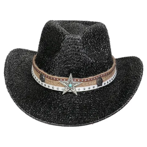 Chapeau de Cowboy de l'Ouest Pour Femmes Hommes Paillettes Jazz Hat Pour Fête Festival Événement Mode Fedora Hat Avec Décoration Étoile