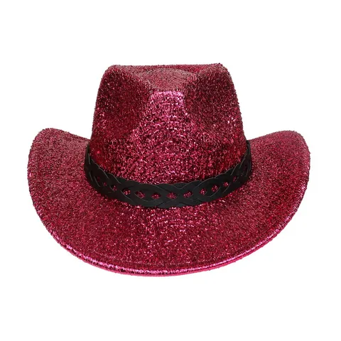Glitter Western Cowboy Hat Sparkly Disco Party Hat For Women Men Polyester Shimmer Carnival Fashion Costume Accessory