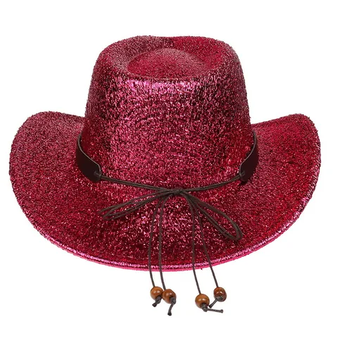 Chapeau de Cowboy Occidental Avec Paillettes Scintillantes Bandeau en Cuir Turquoise Perles en Bois Chapeau pour Fête Spectacle Femme Homme