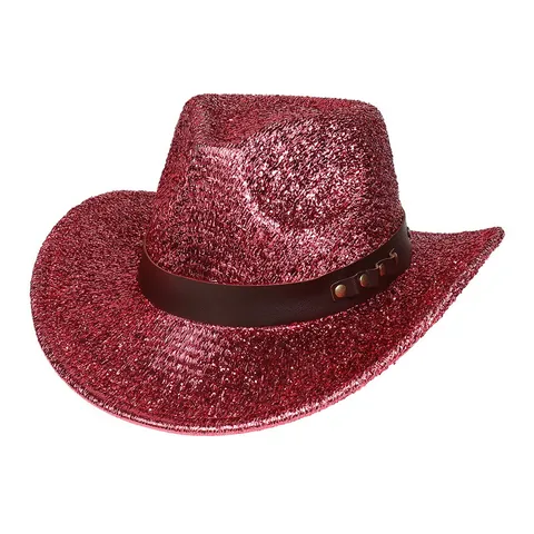 Chapeau de Cow-boy de l'Ouest à Paillettes Scintillantes Avec Bande en Cuir à Rivets Pour Fête Festival Carnaval