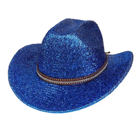 Chapeau de Cowboy à Paillettes Scintillantes Chapeau Western Avec Bande en Strass Large Bord pour Fête Spectacle Homme Femme