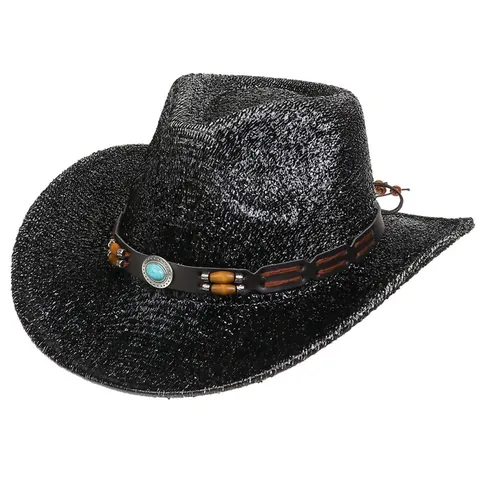 Chapeau de Cowboy Western à Paillettes pour Femmes Hommes Scintillant Glitter Fedora Chapeau de Fête avec Décor de Perles
