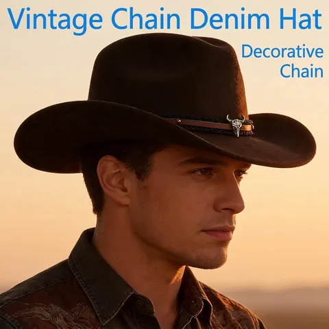 Chapeau de Cow-boy de l'Ouest Rétro pour Femmes Hommes Chapeau en Feutre Ethnique Avec Décor en Métal Tête de Taureau