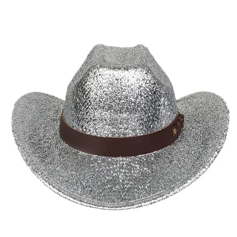 Chapeau de Cow-boy de l'Ouest à Paillettes Scintillantes Avec Bande en Cuir à Rivets Pour Fête Festival Carnaval