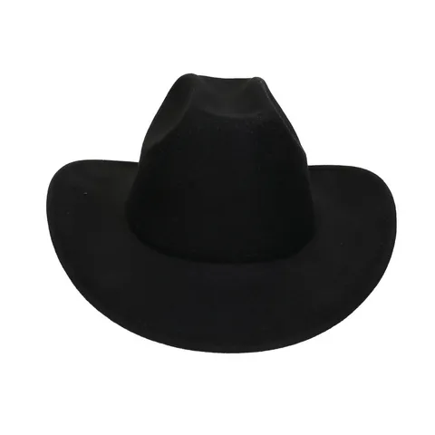 Western Cowboy Hat Wide Brim Solid Color Polyester Felt Fedora Hat For Men Women Outdoor Fashion Sunshade Warm Winter Cap