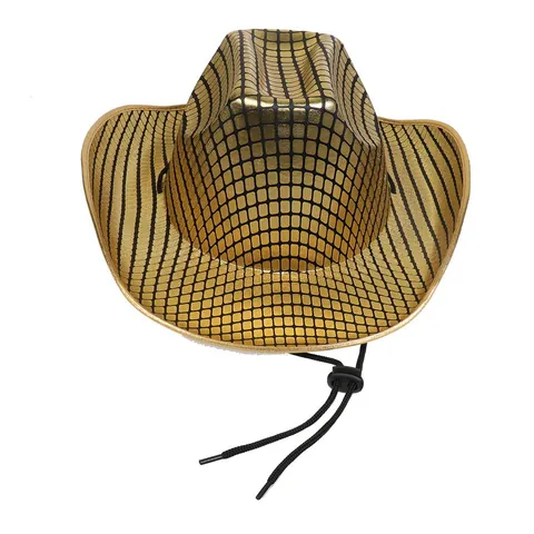 Metallic Grid Pattern Cowboy Hat Western Disco Party Hat For Men Women Performance Stage Costume Accessory