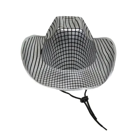 Metallic Grid Pattern Cowboy Hat Western Disco Party Hat For Men Women Performance Stage Costume Accessory