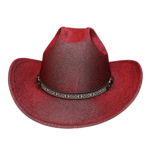 Cappello da Cowboy Occidentale Con Paillettes Luccicanti E Fascia Intrecciata Etnica Per Festa Festival Unisex Cappello da Jazz Fedora In Poliestere Lucido