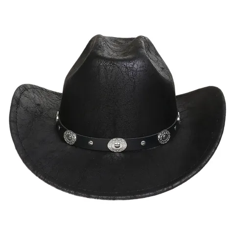 Cappello da Cowboy Western Vintage per Donna Uomo Poliestere Similpelle Cintura Testurizzata Rivetti Perla Fiore Piuma Decorazione Moda Sole