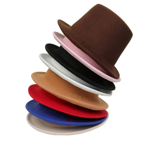 Vintage Solid Color Polyester Top Hat For Men Women Magician Party Performance Costume Accessory Retro High Crown Hat