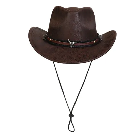 Western Cowboyhut Polyester Kunstleder Textur Stierkopf Metalldekor Leopardenmuster Band Fedora Hut Für Damen Herren Outdoor Party
