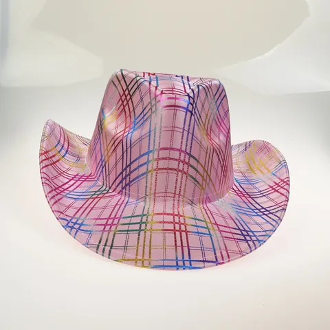 Western Cowboy Hat Metallic Laser Rainbow Pattern Curved Brim Knight Top Hat For Party Carnival Festival Costume Accessories