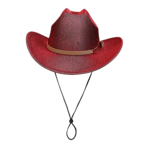 Glitter Western Cowboy Hat For Women Men Sparkly Jazz Hat With Adjustable Wind Rope Party Halloween Costume Accessory