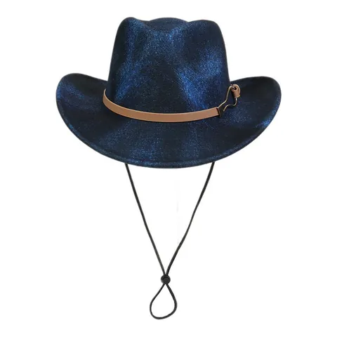Western Cowboy Hat For Women Men Vintage Polyester Glitter Ethnic Band Adjustable Windproof Rope Sun Protection Outdoor Party Hat