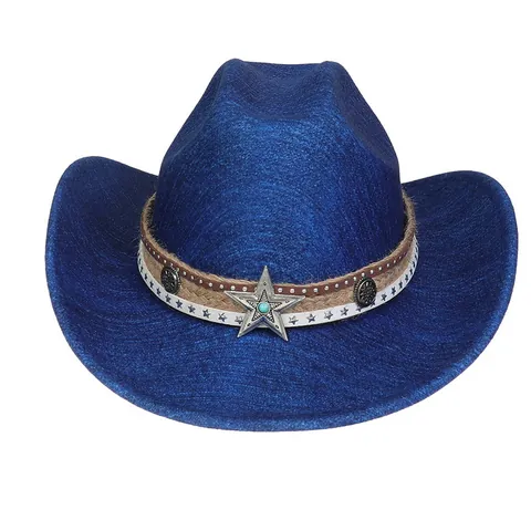 Boho Western Cowboyhut Für Damen Herren Polyester Jazzhut Mit Stern Türkis Dekoration Party Reise Sonnenhut