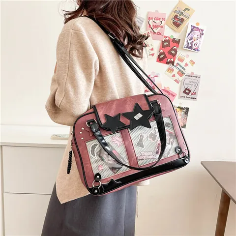Bolso Ita Transparente Estrella Estilo Japonés Mujer Cuero PU Bolso Bandolera DIY Anime Display Tote Bag para Niñas