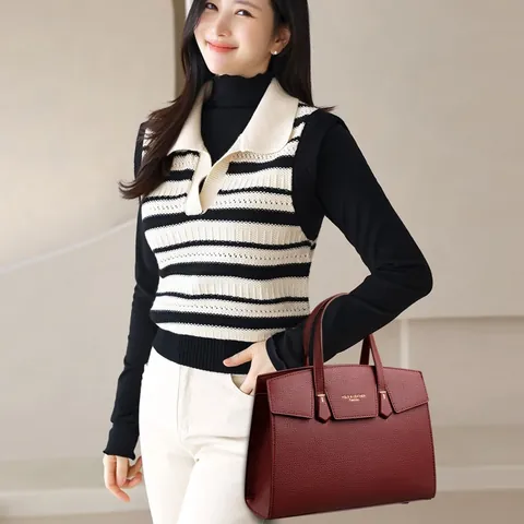 Sac à Main Femme en Cuir de Vache Grainé Élégant Sac Bandoulière Minimaliste pour Bureau Utilisation Quotidienne
