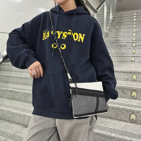 Casual Fashion Nylon Waterproof Crossbody Bag Color Block Chest Bag With Mesh Pocket And Woven Rope Strap For Men Women