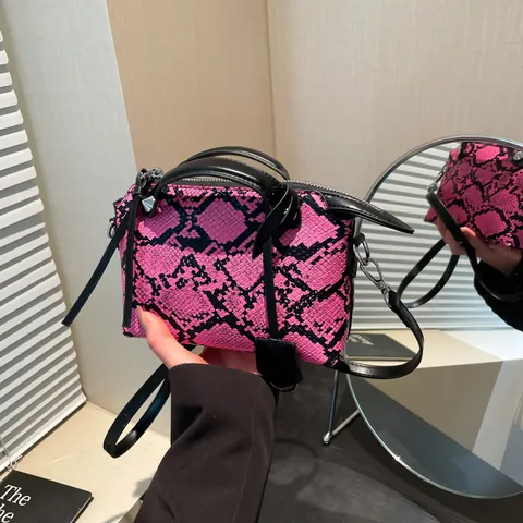 Borsa a Mano da Donna alla Moda con Stampa Pitonata in Pelle PU Mini Boston Borsa a Spalla Tracolla per Pendolarismo Urbano
