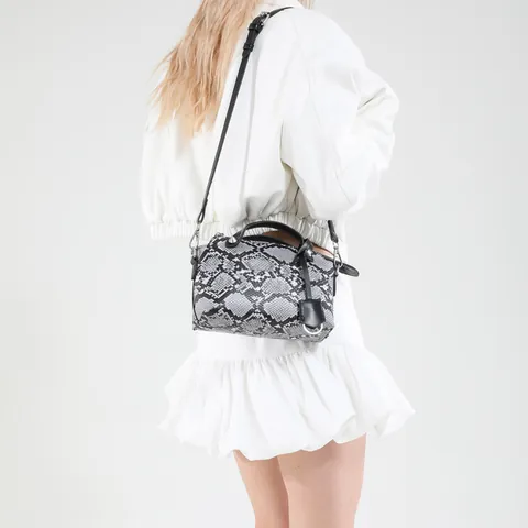 Borsa a Mano da Donna alla Moda con Stampa Pitonata in Pelle PU Mini Boston Borsa a Spalla Tracolla per Pendolarismo Urbano