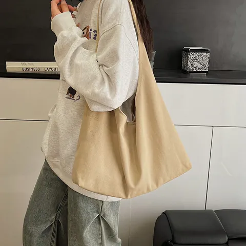 Bolso Tote de Lona para Mujer Gran Capacidad Minimalista Color Sólido Casual Bolso de Hombro Y Estuche Bolso Hobo para Uso Diario Viaje