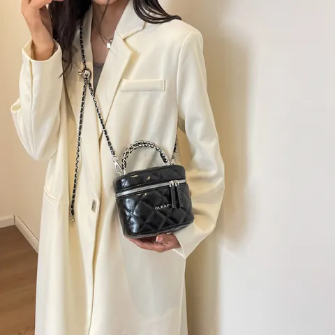 Damen Gesteppte Diamant Kosmetiktasche Handtasche Mode PU Leder Umhängetasche Stickerei Kette Mini Box Schultertasche Für Alltag