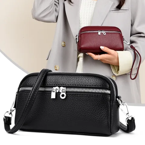 Women Pebble Grain PU Leather Crossbody Bag Small Multi-Layer Zipper Shoulder Bag Versatile Phone Bag Clutch Bag