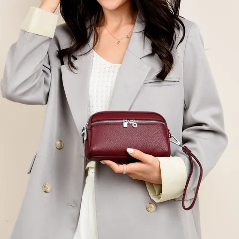 Women Pebble Grain PU Leather Crossbody Bag Small Multi-Layer Zipper Shoulder Bag Versatile Phone Bag Clutch Bag