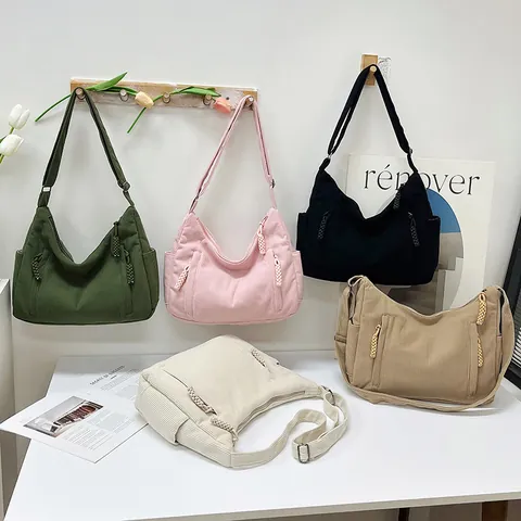 Damen Große Kapazität Cord Umhängetasche Vielseitige Tote Bag Mit Seitentaschen Und Gewebten Schiebern Lässige Handtasche