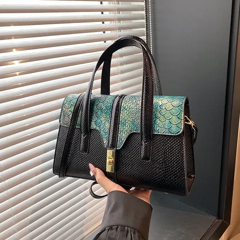 Women European Retro PU Leather Shoulder Bag Fashion Snake Leopard Print Crossbody Handbag With Metal Lock Square Daily Commuter Bag