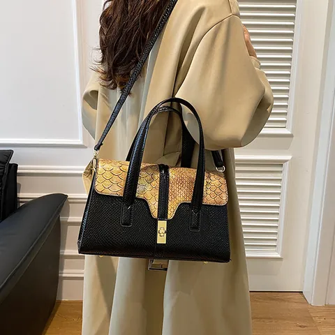 Women European Retro PU Leather Shoulder Bag Fashion Snake Leopard Print Crossbody Handbag With Metal Lock Square Daily Commuter Bag