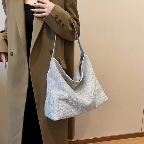 Bolso Tote Retro de Mujer en Gamuza Esmerilada con Strass Gran Capacidad Hobo Bolso de Hombro Lujo Axila para Fiesta Diario Viaje