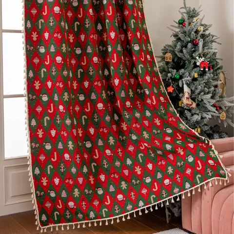 Amerikaanse Retro Katoen Linnen Jacquard Gordijn Met Elegante Kwastjes Semi Schaduw Raamgordijn Voor Woonkamer Slaapkamer Huisdecoratie