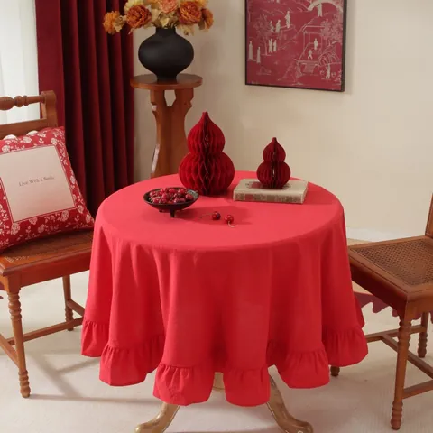 Französische Vintage Runde Baumwolle Tischdecke Mit Eleganten Rüschen Kante Einfarbig Gitter Gestreifte Abdeckung Für Heim Dekoration
